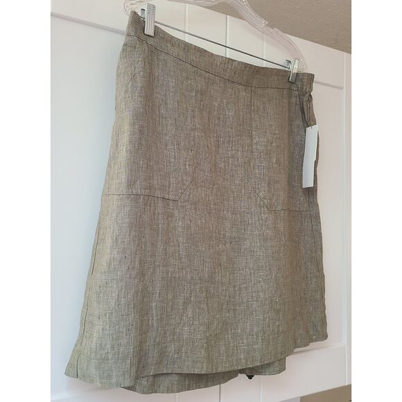 Foxcroft 100% Linen Green Mini Skirt Pockets LARGE Minimalist Capsule Wardrobe L - Picture 9 of 10